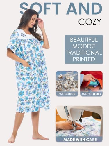 Image of Casual Nights Women's Snap - Front House Dress Short Sleeve Woven Housecoat Duster Lounger Robe with Pockets