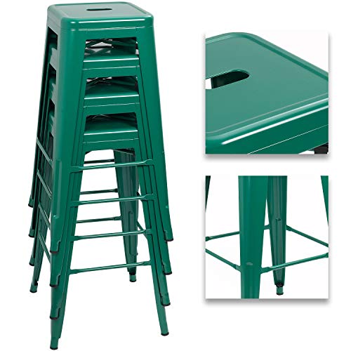 Image of Devoko Metal Bar Stools 30 inch Indoor Outdoor Stackable Barstools Modern Style Industrial Vintage Counter Bar Stools Set of 4 (30 inch, Green)