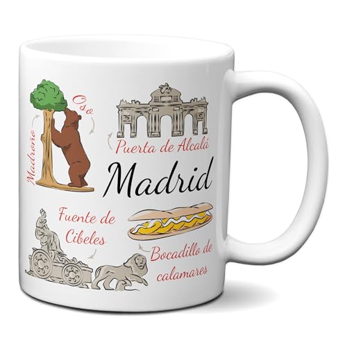 Planetacase - Taza Madrid - Recuerdo de España - Taza de Café Grande 330 ml - Original y Resistente - Apta para Microondas y Lavavajillas - Diseño Duradero - Cerámica