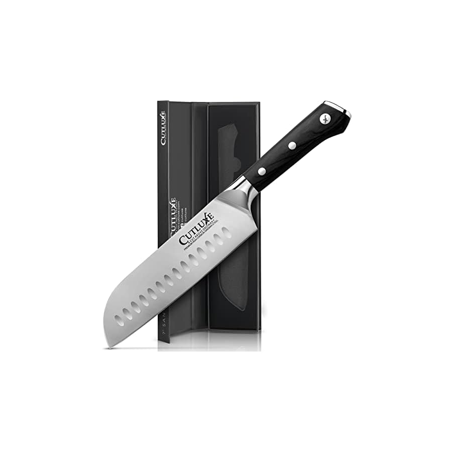 Cutluxe-Santoku-Knife--7-Chopping-Knife-Vegetable-Knife--Forged-High-Carbon-German-Steel--Full-Tang-Razor-Sharp--Ergonomic-Handle-Design--Artisan-Series Cutluxe Santoku Knife – 7" Chopping Knife, Vegetable Knife – Forged High Carbon German Steel – Sheath Included – Full Tang & Razor Sharp – Ergonomic Handle Design – Artisan Series