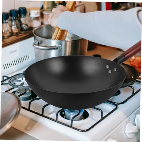 Wok tradicional de hierro con mango de madera LIFKOME miniatura 7