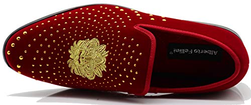 Image of SPK26 Men's Vintage Velvet Rhinestone Designer Dress Loafers Slip On Shoes Classic Tuxedo Dress Shoes