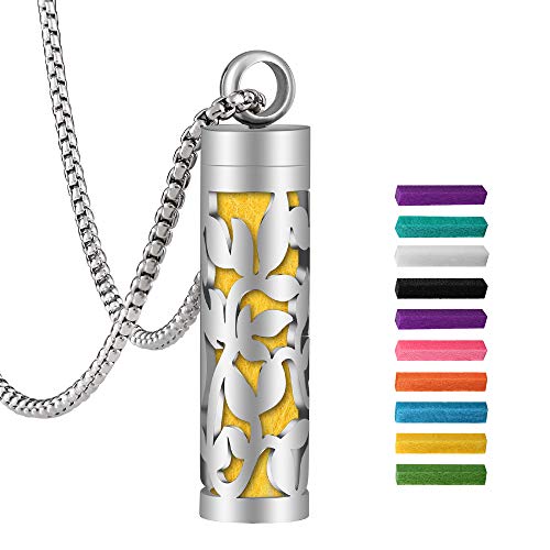 Essential Oil Diffuser Necklace 316L Stainless Steel Diffuser Aromatherapy Diffuser Pendant Locket Full Hollow Whistle-Shaped Pendant with 10 Reusable Felt Pads for Women/Men