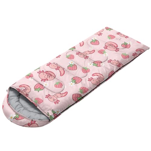 Image of QOOMO Axolotl Cute Camping Sleeping Bags,3 Season Warm & Cool Weather,Lightweight,Waterproof Sleeping Bags for Adults & Kids,Traveling,and Outdoors