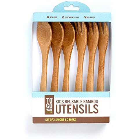 TO GO WARE Kid's Bamboo Reusable Utensils | Dishwasher-Safe | No BPA or Phthalate | Made from Durable, Sustainable Materials | Eco-Conscious | 3 Spoons, 3 Forks (Pack of 6) Cover
