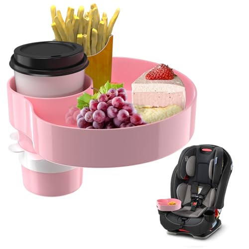 Image of Kids Car Seat Tray, Travel Tray with Cup Holder for Toddler Baby, Kids Car Seat Food Snack Organizer for Road Trip, Stroller snack Organizer Travel Must Haves Toddler Must Haves (Pink)