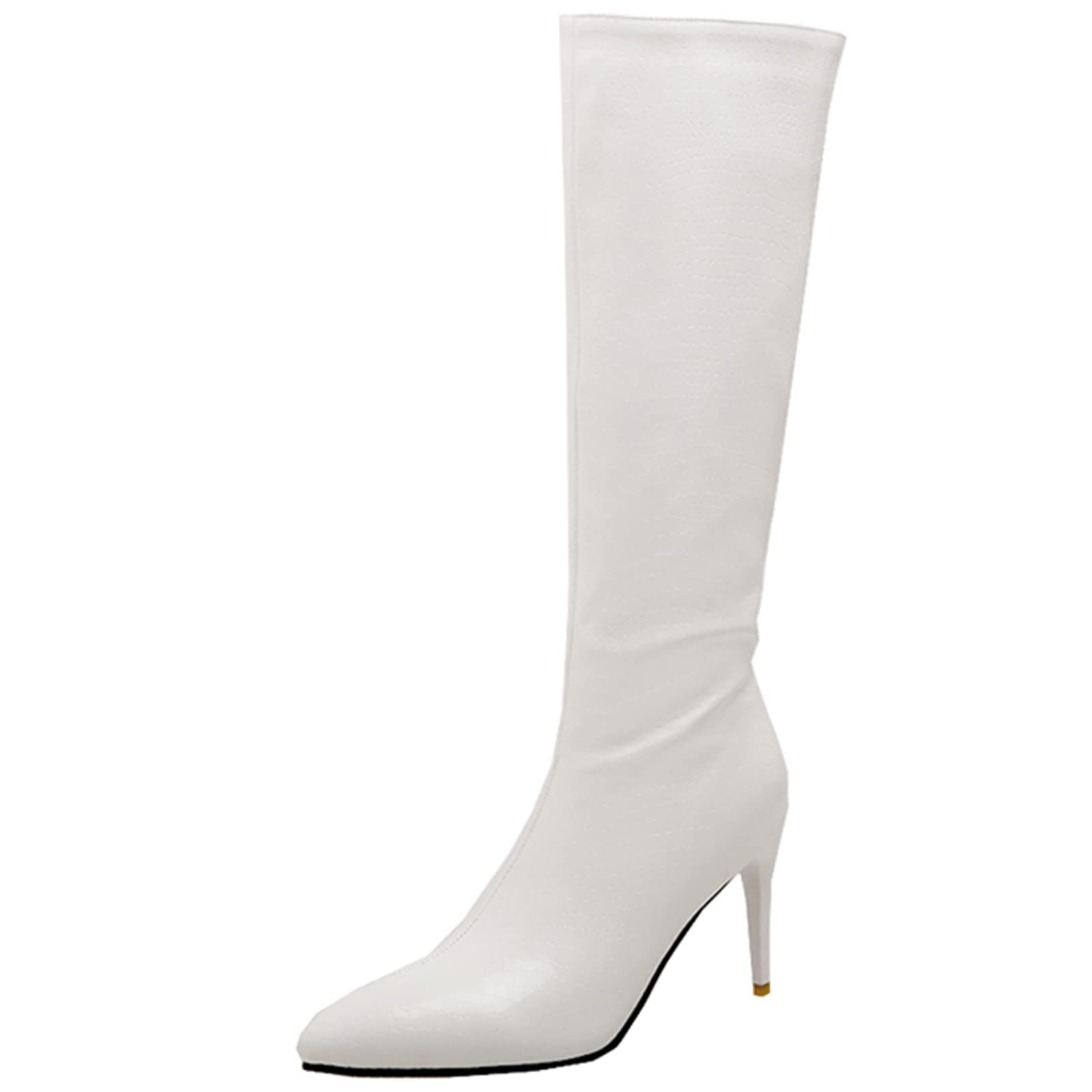 CUTEHEELS Damskie jednokolorowe buty na uda wysokie/nad kolanem ze szpilką i szpiczastym noskiem, biały (Weiß 2), 44 EU