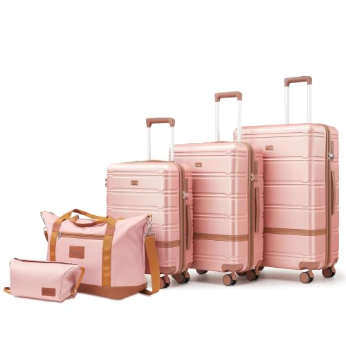 Image of NEISIA Luggage Sets 3 Piece with spinner wheels, PC+ABS Hard Shell Travel Luggage,Lightweight Carry-on suitcases with TSA Lock,YKK Zippers(pink)