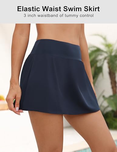 Rocorose Women's Swim Skirt High Waisted Tummy Control Flowy Bathing Suit Bottom with Pockets2