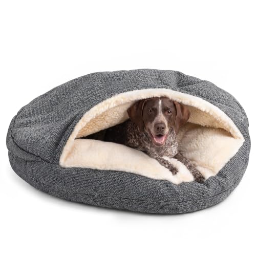Image of Snoozer Cozy Cave Dog Bed, Round Covered Dog Bed, Merlin Pewter (XL)