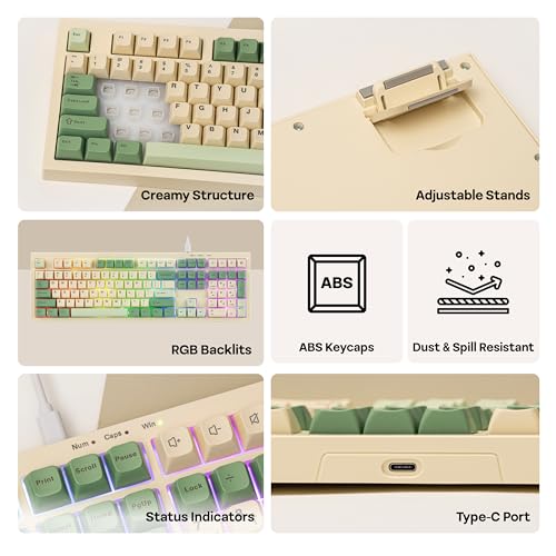 Image of MechLands Aula S102 Membrane Gaming Keyboard with Number Pad, 100% Full Size Layout, USB-C Wired, RGB Backlit, Creamy Silicone Structure, Silent Keyboard for PC Game /Office (Yellow)