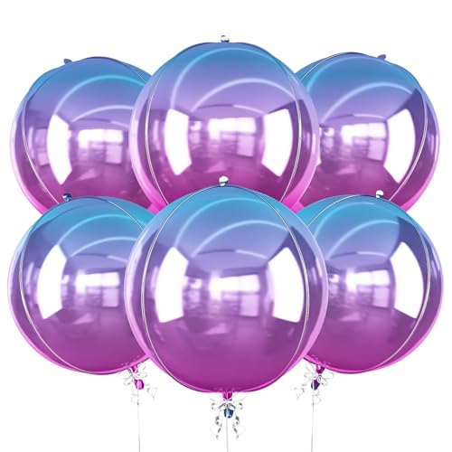 Image of Gradient Purple Round Foil Balloons Birthday Prom Decor 22 Inch 6 Pcs | Metallic Purple 4D Helium Ball Balloons for Graduation Wedding Anniversary Bachelorette Disco Prom Party Decorations