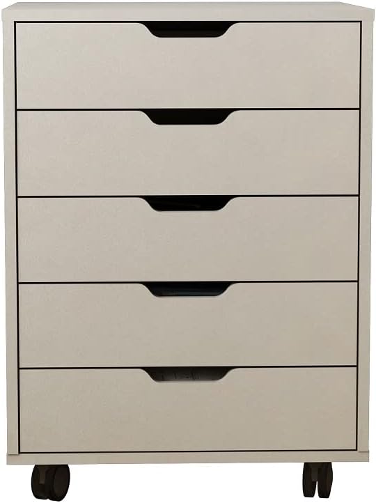 Dark Grey Five Drawers Cabinet Wooden Office Pulley Movable File Storage Cabinet Low Cabinet