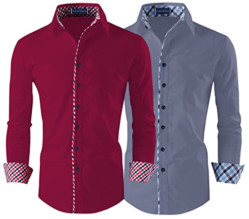 Image of Zombom Combo of Men's Solid Regular Fit Cotton Blend Full Sleeve Casual Shirts (Pack of 2)