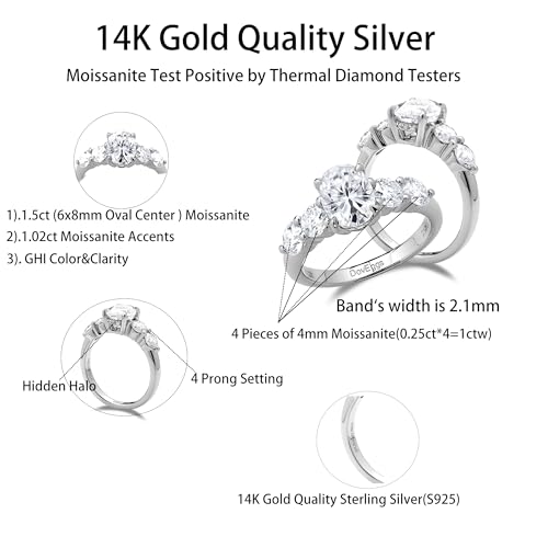 DovEggs 1.5ct Center 6X8mm G-H-I Color Oval Cut Moissanite Engagement Ring 14k Gold Quality Sterling Silver Wedding Ring for Women2