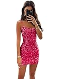 Yilis Hot Pink Sequin Homecoming Dresses Short for Teens Spaghetti Straps Sparkly Tight Corset Formal Prom Gown Size 4