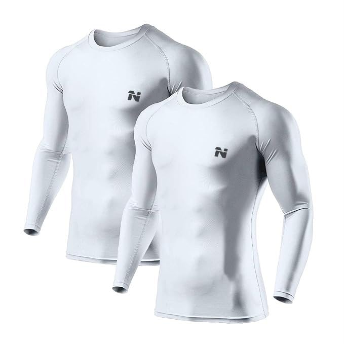 Image of NINQ Men's 1 Or 3 Pack Compression Shirts Long Sleeve, Base-Layer Quick Dry Workout T Shirts Sports,Gym, Running T-Shirt (Large, WHITE 2)