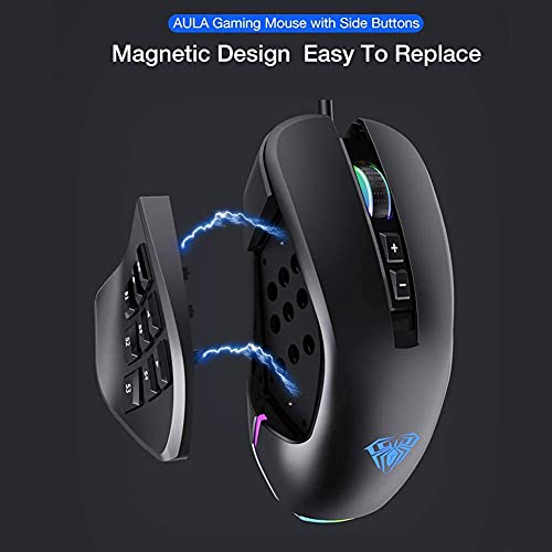 Aula F805 Rgb Gaming Mouse With Side Buttons, Rainbow Led Backlit, 6400 Dpi Adjustable Ergonomic Optical Usb Wired Computer Mice, Black (King) #TOP5