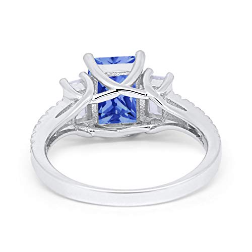 Blue Apple Co. Emerald Cut Three Stone Wedding Engagement Ring Round Cubic Zirconia 925 Sterling Silver3