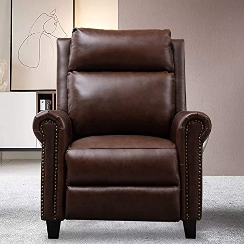 Canmov Genuine Leather Recliner Chair, Classic And Traditional Push Back Recliner Chair With Comfortable Arms And Back For Living Room Bedroom Adjustable Single Sofa, Dark Brown #TOP3