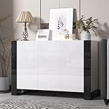 holzart Modern High-Gloss Sideboard Buffet Cabinet with Adjustable Shelves - Kitchen & Living Room Storage Solution in White