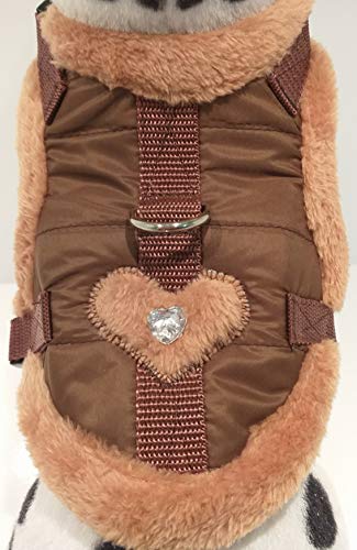 Masi Dogsdesign XS S M Softgeschirr Brustgeschirr Wintergeschirr Stepp braun Herz Glitzer Winter warm gefüttert Hunde Chihuahua Hundegeschirr verstellbar Welpen Prager Rattler Malteser Pomeranian (S) Cover