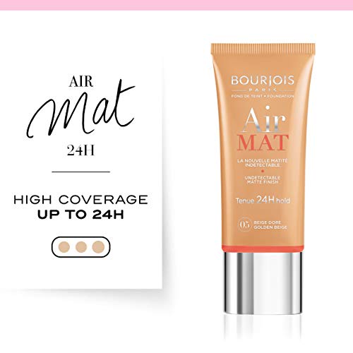 Bourjois Air Mat Undetectable Matte Finish 24H Foundation For Women, 05 Golden Beige, 1 Ounce #TOP2