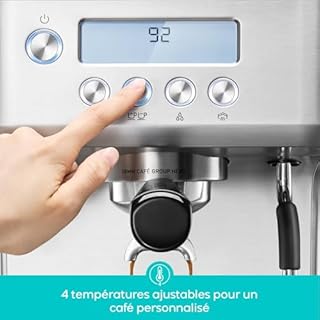 CASABREWS Machine à café Expresso avec Température réglable, 20Bars de Pression Machine Expresso avec Écran LCD, Cafetière Expresso Pour Café Moulu, Machine à Espresso et Cappuccino, Réservoir de 2.2L
