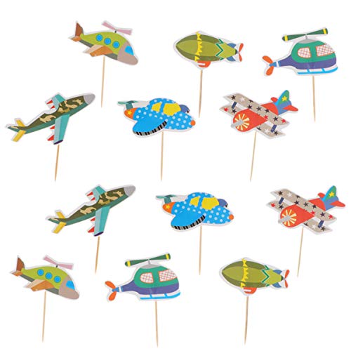 Amosfun 36pcs Kids Cake Toppers Cartoon Airplane Cake Toppers Airplane Cupcake Toppers Creative Cake Picks Dessert Toppers Party Supplies Kids Birthday Favors