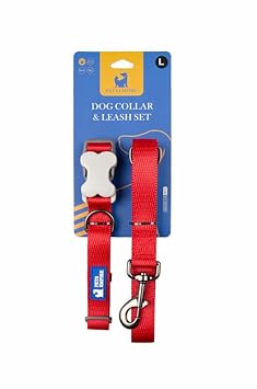 PETS EMPIRE Classic Dog Collar & Leash Set with Bow – Elegant Adjustable Collar[2.5*(46-55) cm] & Leash(2.5 * 150cm) for Large Dog Breed (Large, Red)