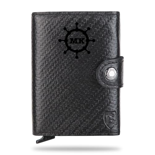 Blade® Tarjetero delgado personalizado para hombre y mujer – Cartera con función desplegable | Tarjetero de piel con protección RFID | Espacio para 6-8 tarjetas | Cartera para tarjetas individuales,