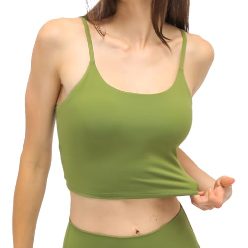 Image of Women's Strappy Stretch Sports Bra Longline Yoga Tank Top Fitness Bra Workout Camisole Crop Tops for Teen Girl