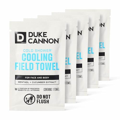 Duke Cannon Cold Shower Cooling Field Towels - 15 Individually Wrapped Towels - Mens Face and Body Wipes - Made with Menthol & Aloe - Instant Refresh Travel Pack