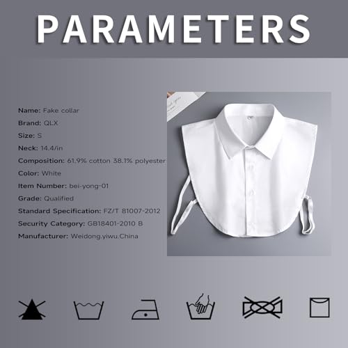 Detachable Collar - Cotton Half Shirt Dickey for Men & Women, 6 Sizes (Plus), White3