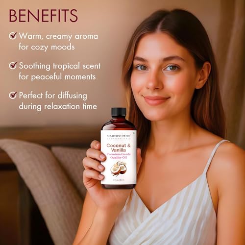Image of Majestic Pure Coconut Vanilla Essential Oil for Diffuser - 2 Fl Oz