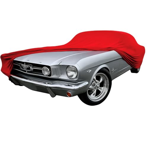 Image of SR1 USA 1965-1970 Mustang Car Cover - Custom Fit Indoor Protection Ultraguard Stretch Satin - Ultimate High End Fit for Classic Ford Mustang Fastback /Coupe (Red)