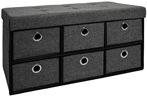 DuneDesign Coffre de Rangement Pliante 76x38x38cm 6 tiroirs 80L Poufs Pliable Repose-Pieds rectangulaire rembourré 2 Places Gris Foncé