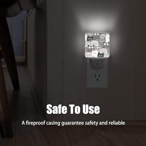 Image of Gray Cartoon Cat Night Light Plug in Wall Lamp Smart Dusk to Dawn Sensor for Home Decorative, Kids Room Bedroom Bathroom Kitchen Hallway Gifts