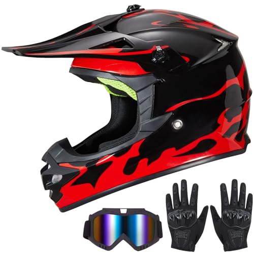 Image of Youth Kids Dirt Bike Helmet for Boys & Girls,F001 Full Face Motorcycle Helmet for Off-Road ATV Street Riding Four Wheeler Mountain Bike with Goggles Gloves,DOT Approved