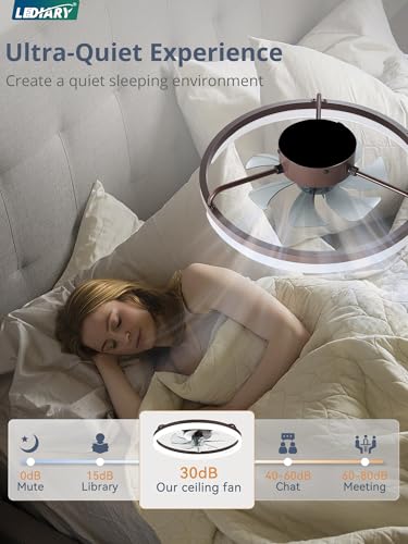 Image of LEDIARY Ceiling Fans with Lights, 20 inch Low Profile Flush Mount Ceiling Fan, Dimmable LED, APP & Remote Control, Quiet Reversible DC Motor, 6 Speeds, Fandelier for Bedroom, Brown