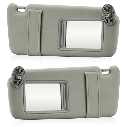 Gray Driver Left + Passenger Right Side Sun Visor Replacement Compatible with 2007 2008 2009 2010 2011 Toyota Camry Without Sunroof Replace 74310-06750-E0, 74320-06780-B0