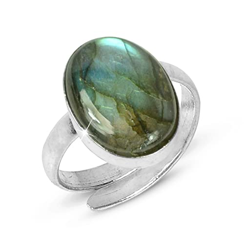 Image of Women Natural Certified Labradorite Adjustable Ring - Gemstone Crystal Stone