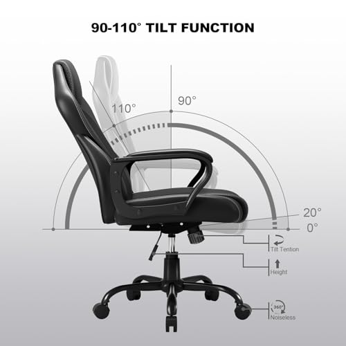 Sedia da Ufficio Ergonomica con Supporto Lombare, Sedia Scrivania Poltrona Girevole ad Altezza Regolabile per Ufficio e Studio — Nera - Sedia gaming - Immagine 4