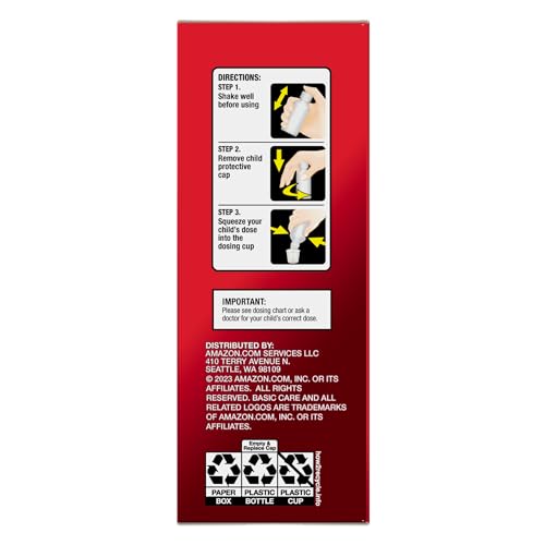 Image of Amazon Basic Care Children's Pain and Fever, Acetaminophen 160 mg per 5 mL Oral Suspension, Dye-Free Cherry Flavor, 8 fl oz