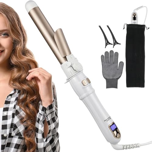Oxsaytee Automatic Hair Curler 28mm Auto Curling Iron Large Waves Flat Iron for Hair with Adjustable Temp Advanced Ceramics Heating System Fast Heating for Hair Styling Long Hair Short Hair (White)