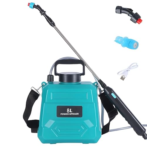 Pulverizador eléctrico 5L/8L para jardín, con 3 boquillas ajustables, recargable por USB y mango telescópico, ideal para agricultura y jardinería (8L-Verde)