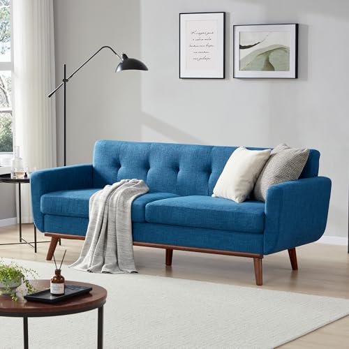 Image of Kingfun 77.2 inch W Loveseat Sofa, Mid Century Modern Decor Love Seat Couches for Living Room, Button Tufted Upholstered Furniture, Solid & Easy to Install Small Couch for Bedroom Office Apartment, Blue