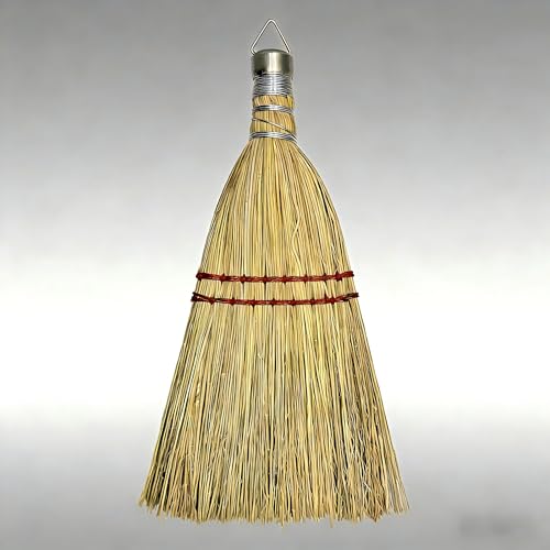 12 Inch Corn Handmade Broom Mini Whisk Made of Natural Corn Broom Straw with a Solid Metal Hang Design for Outdoor Car Porch Debris Dust Dirt Driveways Sidewalks Halloween