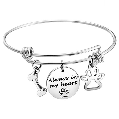 MAOFAED Paw Print Expandable Bangle for Dog Lovers Pet Memorial Bracelet Always in My Heart (Pet Bracelet)