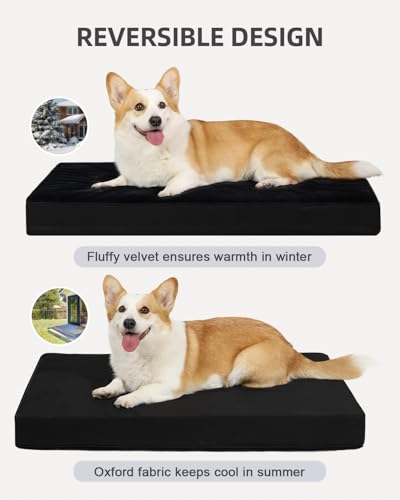 Image of KSIIA Orthopedic Dog Bed for Medium Dogs with Waterproof Lining,Black,29x18 | Deluxe Soft Plush Dog Crate Bed, Washable Pet Mat with Removable Cover & Egg Crate Foam for Medium Dogs Sleeping & Relaxing